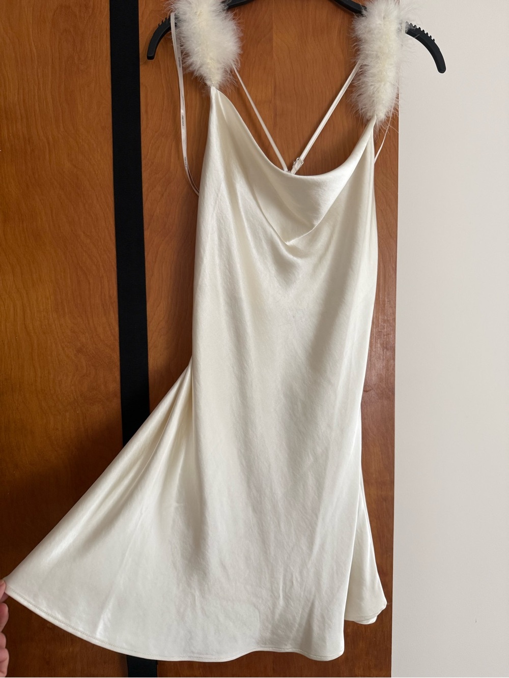 Forever 21 Ivory Satin Slip with Feather Straps